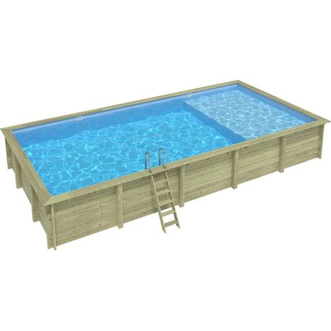 Piscina in legno AQUA 10.2 x 5.2 – H.1.45 m con spiaggia, azzurro chiaro, con supporti da cementare - BAS7310OSPI+PLA310 (1/5)