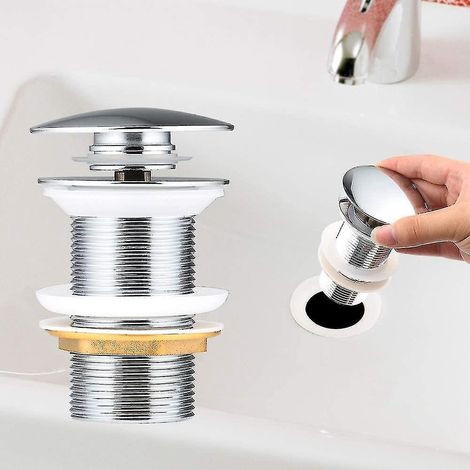 Automatischer Waschbeckenablauf mit Druckknopföffnung, aus verchromtem Kupfer, ohne Überlauf (Chrom ohne Überlauf)