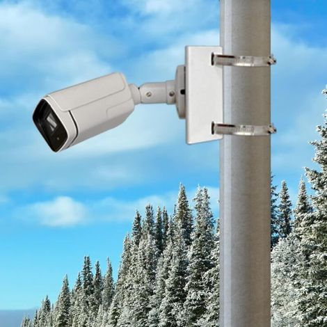 Universal Vertical Pole Mount for Security Cameras, Solid Metal Bracket with 2 Buckles, Suitable for LED Wall/Scene Lights, Solar Panels (Small Size) (1/3)