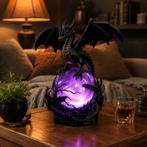Lampe boule de cristal LED en forme de dragon de style gothique (décoration esthétique sombre), lampe sphérique mystérieuse alimentée par USB-S (1/5)