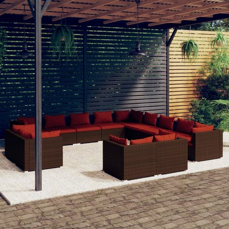 13-tlg. Garten-Lounge-Set mit Kissen Braun Poly Rattan (1/5)