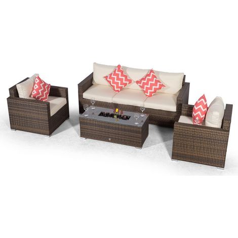 Giardino Sydney 5 Seater Rattan Sofa Set with Drinks Cooler Coffee Table - Brown