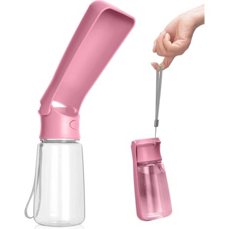 Hunde-Trinkflasche, faltbare, tragbare Reise-Trinkflasche für Hunde, Haustier-Trinkflasche für Katzen, für Spaziergänge im Freien, Wandern, Reisen (Rosa, 350 ml) (1/5)