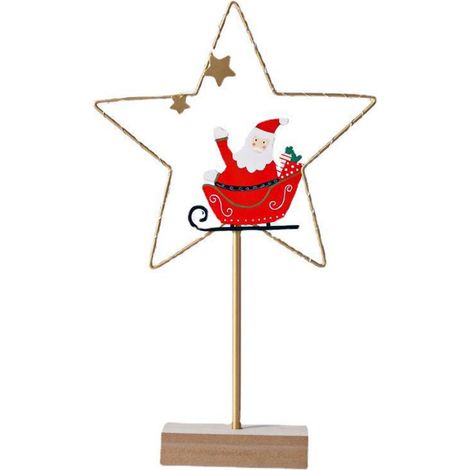 Décoration lumineuse Noël Baguette magique LED Étoile 5 branches Fer forgé Base bois Ornement festif élégant sans piles (1/5)