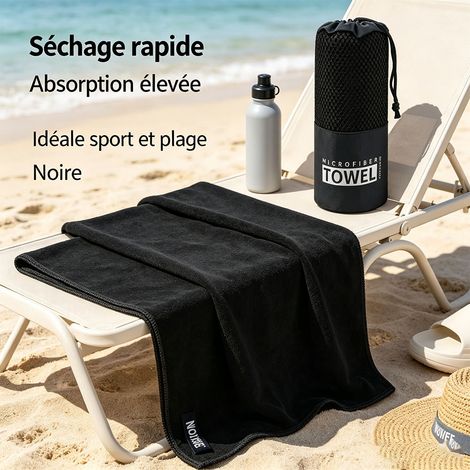 Serviette de bain double face en microfibre, séchage rapide, légère et portable, idéale pour le sport, le bain et la plage - Légère et portable - Noir (1/5)
