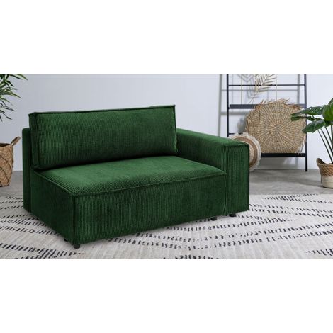BOBOCHIC - Chauffeuse 2 places avec accoudoir pour canapé modulable NIHAD tissu velours côtelé Angle droit  Vert foncé (1/3)