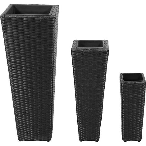 vidaXL Conjunto de arriates de ratán sintético negro 3 piezas (1/2)