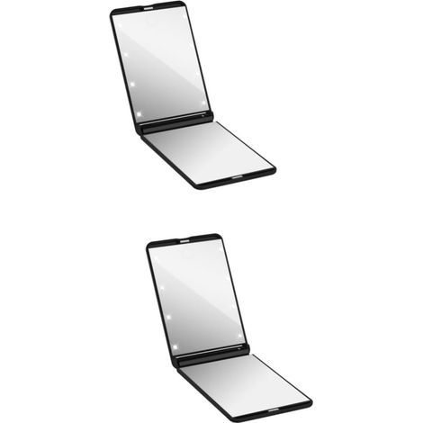 2pièces Miroir De Maquillage LED avec Intégrées Miroir De Coiffure Compact Et Portable pour Voyage Rotation à Noir (1/5)