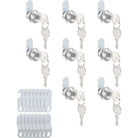 Lot de 8 serrures de boîte aux lettres 16 mm (clés différentes) - Diamètre 18 mm - Serrure de casier pour documents importants - 3 plaques de fermeture (1/5)