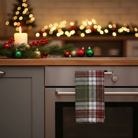 Canovaccio in cotone stile scozzese decorazione da cucina -Rosso (1/4)