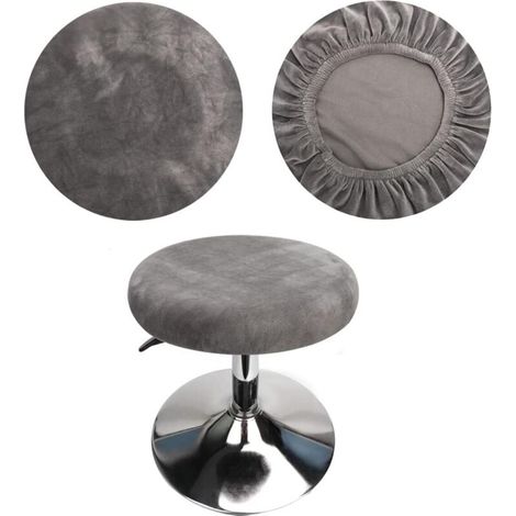 Housse Tabouret Rond 30cm, Housse Tabouret de Bar, Manches Rondes en Velours Extensible, Lavable, Facile d'entretien, Douce et Durable (2 Pièces Gris)