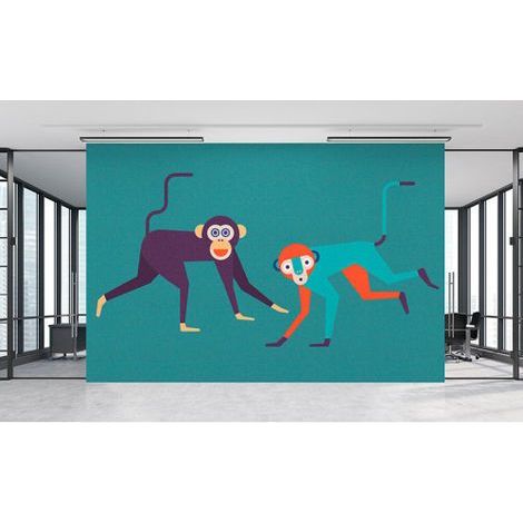 Papier peint panoramique turquoise et violette Tapisserie panoramique animaux pour chambre d'enfant Papier peint panoramique originale singe (1/3)