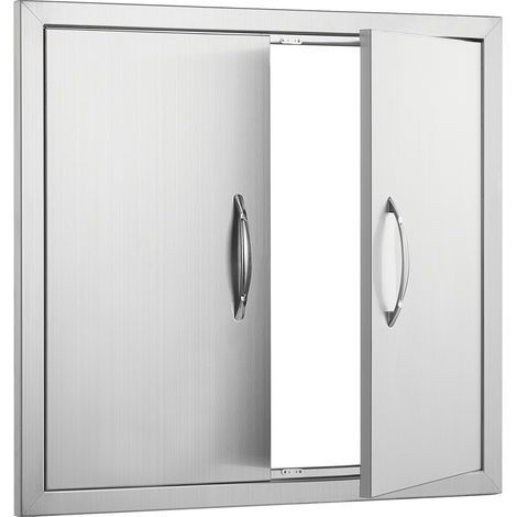 Mophorn Puerta de Acceso a Barbacoa 660 x 609 x 45 mm Puerta de Cocina Exterior Doble Puerta Empotrada de Acero Inoxidable con Manija para Isla de Barbacoa, Estación de Parrilla, Armario Exterior