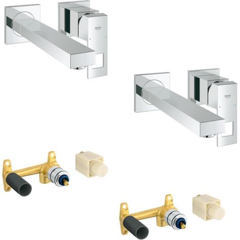 Grohe – Lot de 2 mitigeurs lavabo mural – Finition métal – Corps à encastrer 2 trous – Technologie EcoJoy pour économie d'eau – Longueur bec 23.1 cm
