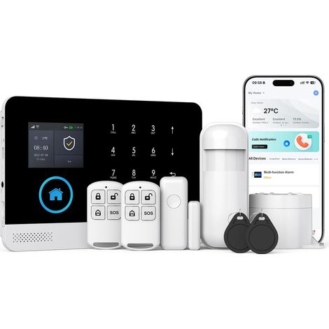 1 Système D'alarme sans Fil, 2G WiFi, Compatible Alexa Google Home, Pour Maison Bureau
