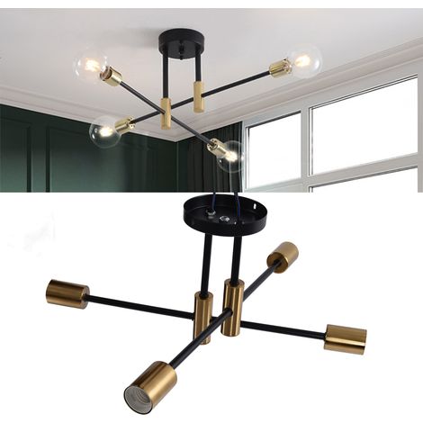 Plafonnier en fer forgé à 4 têtes, style nordique moderne et minimaliste pour salon, douille E27, luminaire créatif et unique en fer forgé pour chambre et salle à manger (ampoules non incluses) (1/5)