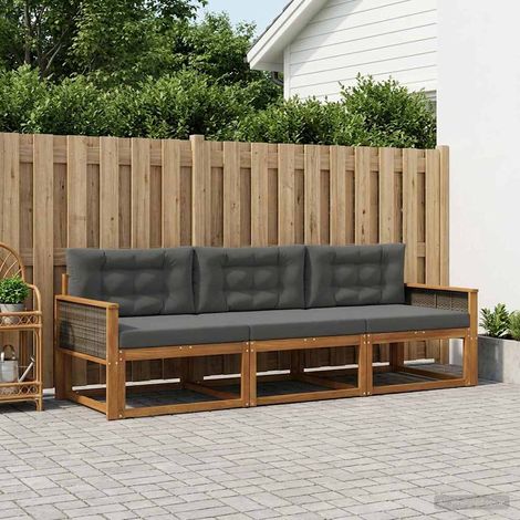 vidaXL Conjunto de sofás de exterior 3 uds. Natural y Antracita (1/5)