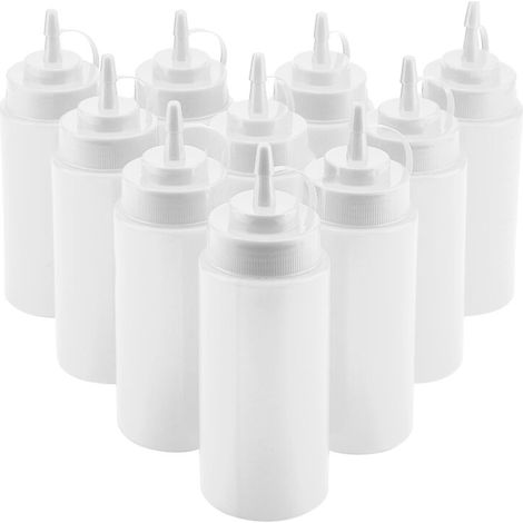 720ml 10pcs Distributeur Sauce Plastique pour Huile, Crème, Vinaigre (Blanc)