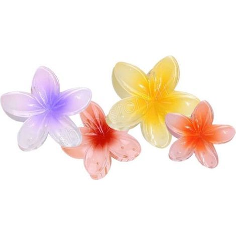 Fermagli per capelli (gialli, arancioni, rosa, viola) - SHOP-STORY - FLOWHAIR - Set da 4 - Antiscivolo - Fiori hawaiani - Colori vivaci (1/5)