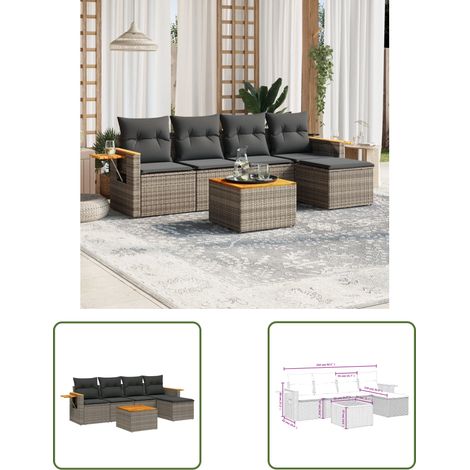 The Living Store 6-tlg. Garten-Sofagarnitur mit Kissen Grau Poly Rattan - Gartenmöbel Set - PE-Rattan Möbel - Outdoor Sofa - Lounge Set - Esszimmergarnitur (1/3)