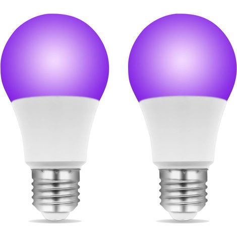 Ampoule Lumière Noire E27 LED 9W, UVA 385-400nm, Lumiere Noire Soiree Fluo, AC 85-265V, Lumière pour Fete Fluorescente Soirées Halloween Party, lot de 2 [Classe énergétique E] (1/5)