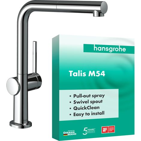 hansgrohe Talis M54 72808000 Mitigeur de Cuisine avec Douchette Extractible, 1 Jet, Robinet avec Bec Hauteur 270 mm, Robinet avec Bec Pivotant et Extensible, Chromé, 72808000 (1/5)