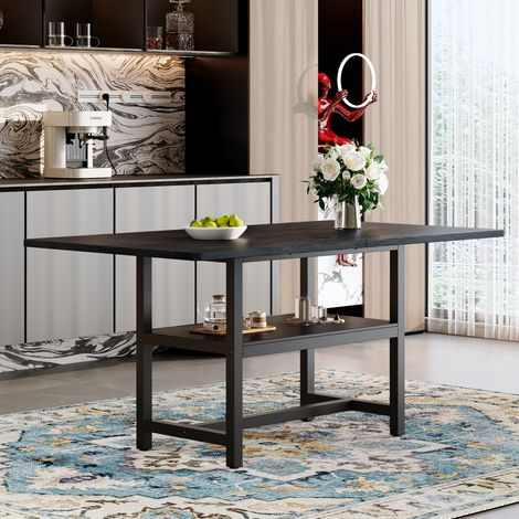 Table à manger rectangulaire 160 x 90 x 76 cm avec étagère de rangement noire HAVRYA (1/5)