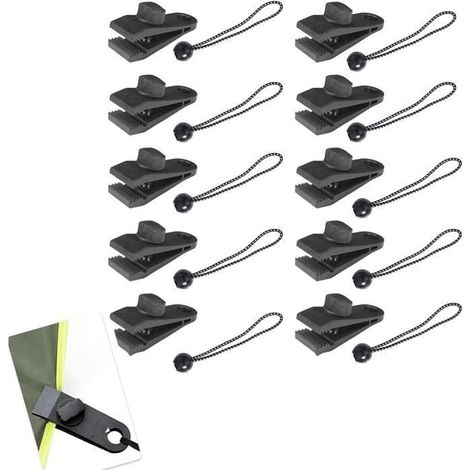 Zeltclips – Nicht spezifiziert – 10 Stück – Hochfestes Nylon – Inkl. elastischem Spanner – Unisex