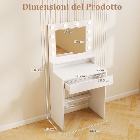 COSTWAY Toeletta da Trucco con Specchio e Luci, Tavolo da Trucco con 3 Modalità di Illuminazione e Luminosità Regolabile, Tavolo da Toeletta Compatto con Stazione di Ricarica (1/4)