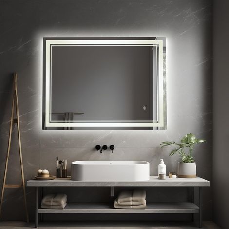 Miroir de salle de bain LED - Deux couleurs de lumière - Luminosité réglable - Miroir mural avec éclairage, 80602.5cm (1/5)