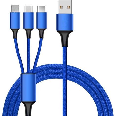 Cable De Chargement Multi-Prise - 1 2 M - 3A - Micro USB / USB-C / Lightning - Pour Smartphones Et Tablettes - 1 Pièce (1/5)