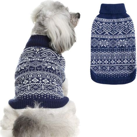 Pull d'hiver chaud pour chien Laojie (S, bleu marine) (1/4)