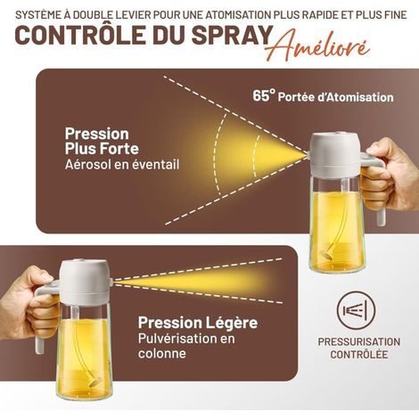 470ml Spray huile cuisine 2 en 1 foncé anti-lumière de cuisson - Vaporisateur huile avec flacon de qualité alimentaire - Pulvérisateur d'huile en verre pour la cuisine (Blanc) (1/5)