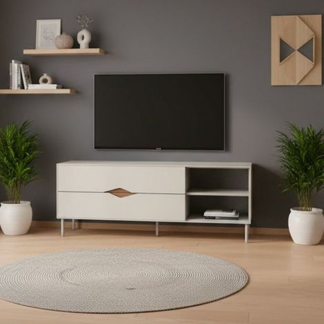 Porta TV Marquise Cashmere con Dettagli Rovere Deep Oud e Vani a Giorno