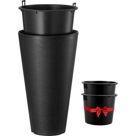Mophorn 2er-Set – 61 cm hohe Pflanzgefäße. Große, schwarze, runde Pflanzgefäße, hohe, konische Blumen- und Baumpflanztöpfe für die Terrasse mit modernem Design und eingebauter Drainage