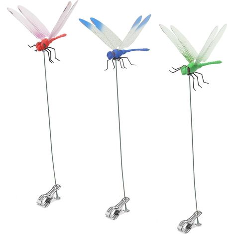 Lot de 3 pinces à libellule 3D pour jardin, décoration de jardin, dissuasion contre les mouches, piquets de libellule, colibellule, cerf et cheval - Dissuasif contre les mouches et les oiseaux de (1/5)