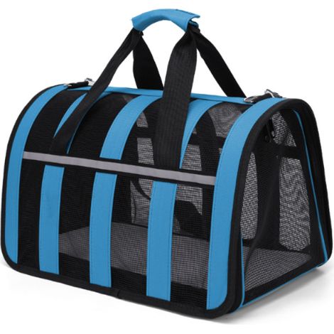 bolsa transportadora para gatos y perros, poliéster ligero, correa para el hombro, malla en los 4 lados, tamaño de viaje 40x27x24cm (1/5)