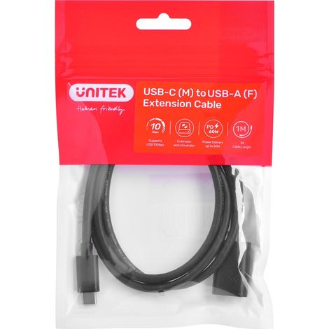 Cable USB-C a USB-A UNITEK C476BK-1M (1 m, 60 W, 10 Gbit/s), color negro (1/2)