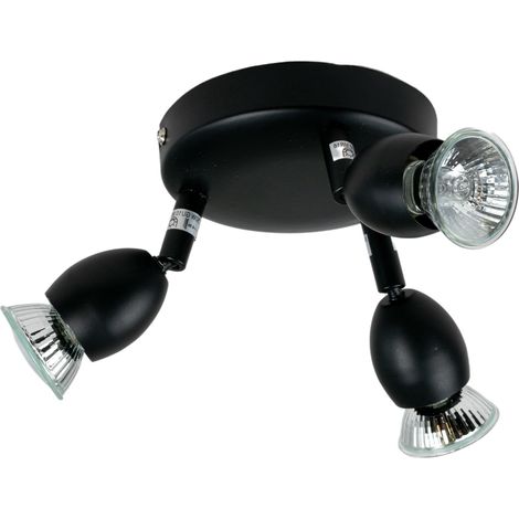Plafonnier rond noir 3 spots orientables Applique plafond halogene GU10 42 W (1/3)