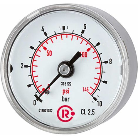 Riegler Standardmanometer, CrNi-Stahl, G 1/4 hinten zentr., 0 - 1,6 bar, Ø 40 (1/2)