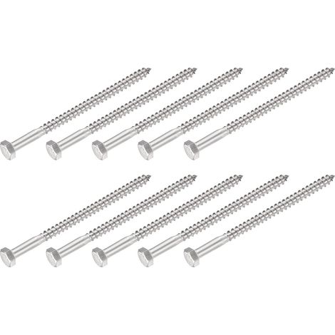 Hex Tirefond Vis (M6x100mm)10pcs, 304 Inox Acier Autotaraudeurs Bois Boulons - pour Ménage Applications (1/5)