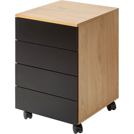 Caisson de bureau LUNISSIA 4 tiroirs sur roulettes – Noir et aspect bois – 40 x 61 x 45 cm (1/5)