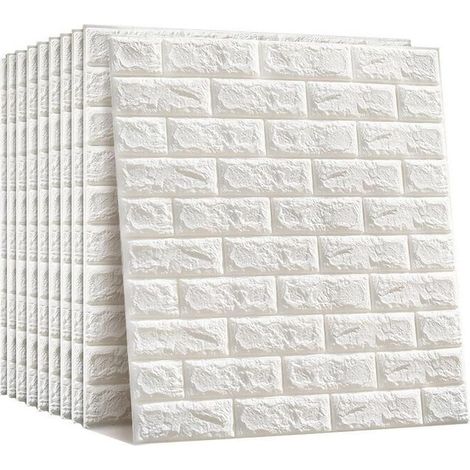 Papier Peint Brique 3D Papier Peint Adhesif Panneau Mural Adhésif Mousse PE Stickers Murale Décoradif Dalle Adhesive Murale pour Chambre Maison Cuisine (Blanc, 10 Pièce) (1/5)