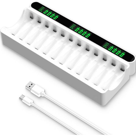 Chargeur de Piles Rechargeables, 12 Slots de Charge Indépendants avec écran LCD, 5V 2A Type-C et Entrée Micro USB, pour Batterie Rechargeable NiMH/NiCD AA AAA (1/5)