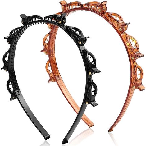 Lot de 2 serre-têtes à frange tressée avec dents, pince à tresses professionnelle et outil de coiffure pour frange invisible pour femmes et filles, pour cheveux fins ou épais (1/5)