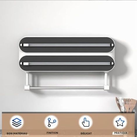 Distributeur de film plastique 3-en-1, distributeur de film magnétique avec découpeur, distributeur et distributeur, support de rouleau mural pour cuisine, découpeur de film, porte-papier ménager sans (1/3)