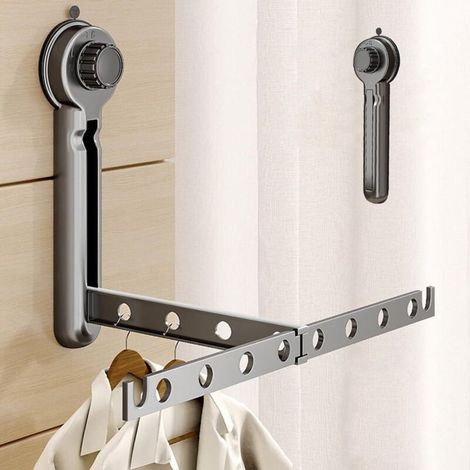 Séchoir à linge pliable gris, tige de séchage à linge amovible à ventouse murale, gain de place, adapté aux camping cars, (1/4)