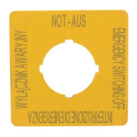 Étiquette arrêt d'urgence HxL 50x50mm jaune PL EN DE IT EATON M22-XYK5