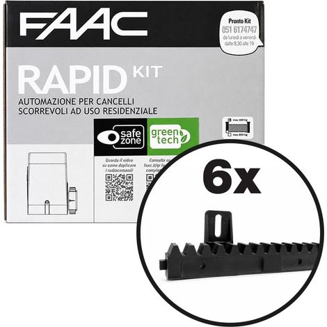 FAAC C720 RAPID KIT 400kg Con 6 mt Cremagliera Nylon Automazione Cancello Scorrevole
