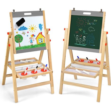 Cavalletto da disegno regolabile 3 in 1 per bambini (79-104 cm) con accessori creativi legno di pino grigio 200011427